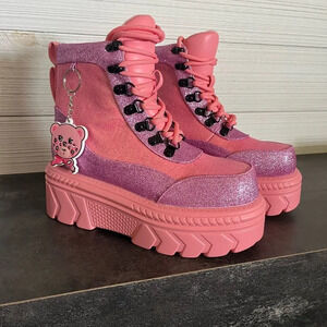 Dolls Kill Pink combat platform boots Addy The Baddy Bear Combat new size 5